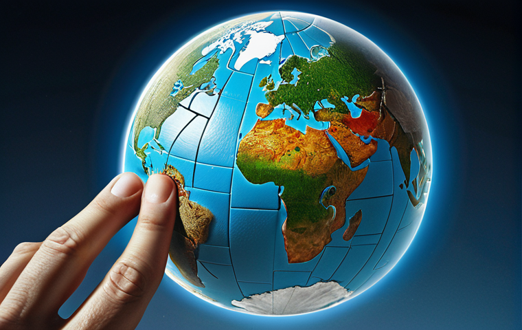 **
A fractured globe with puzzle pieces being forced together, highlighting climate engineering debates between nations, ethical dilemmas, and legal loopholes. The image should have a dramatic, slightly dystopian feel.
**