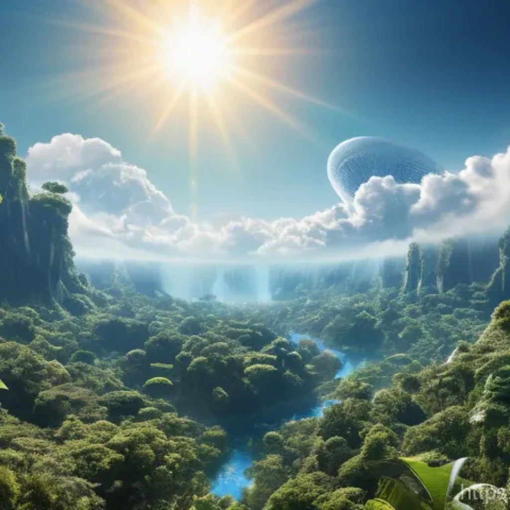 기후 엔지니어링의 실천과 윤리적 원칙 - A magnificent, futuristic solar geoengineering installation gently disperses aerosol particles into ...