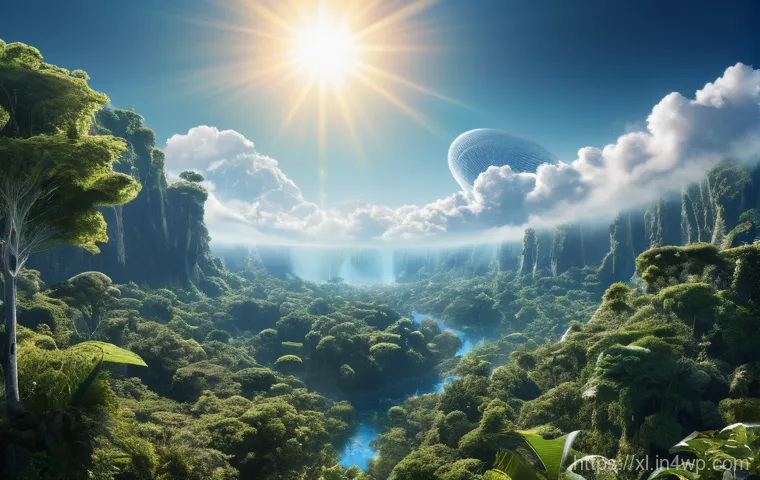 기후 엔지니어링의 실천과 윤리적 원칙 - A magnificent, futuristic solar geoengineering installation gently disperses aerosol particles into ...