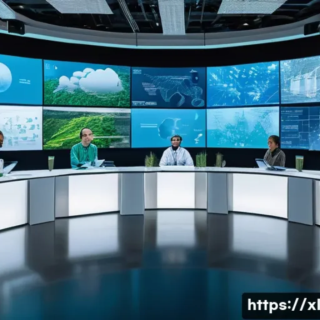 기후 엔지니어링의 실행 과정에서의 윤리 - A futuristic laboratory setting showcasing diverse engineers and scientists collaborating on climate...
