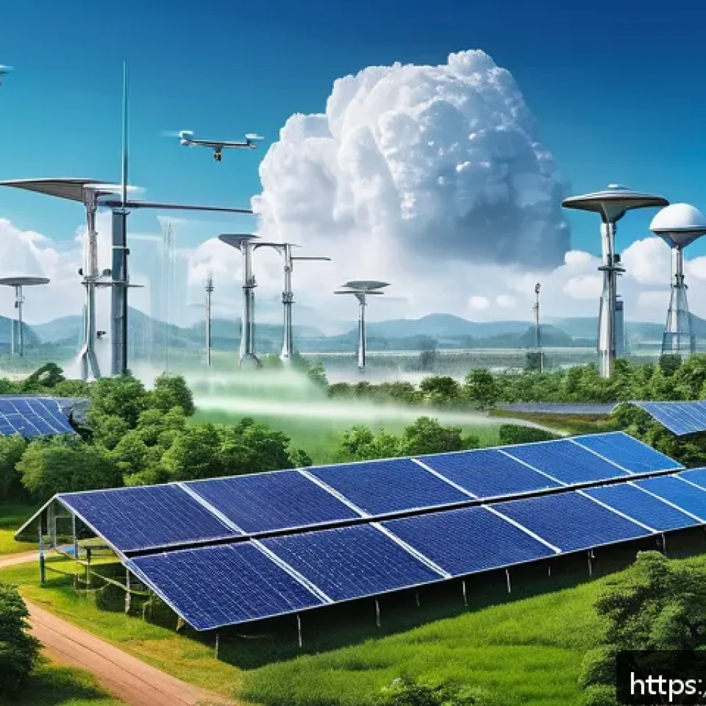기후 엔지니어링의 윤리적 분석 기법 - A futuristic landscape illustrating climate engineering with large-scale solar radiation management ...