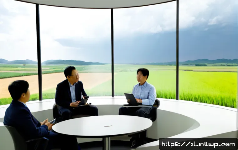 Home 17 기후 엔지니어링의 현재와 미래의 윤리적 쟁점 - Photorealistic climate engineering ethics scene, diverse scientists and community representatives se...